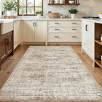 3x5 Rug, Small Area for Kitchen, Entryway, Machine Washable Non-Slip Throw Rug, Vintage Carpet for Nursery Coffee Table Brown
