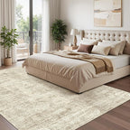 Madane 6x9 Area Rugs for Living Room, Machine Washable Vintage Beige Rug with Non-Slip Backing, Soft Throw Rugs, Thin Stain Resistant Carpet for Bedroom Dining Room Farmhouse Home Office