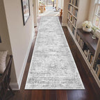 3x10 Runner Rug Non Slip Washable for Entryway, Vintage Hallway Runner for Front Porch, Laundry Room, Bedroom, Abstract Stain Resistant Thin Indoor Kitchen Mats for Floor(3'x10', Grey/Ivory)