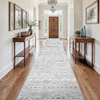 3x18 Washable Kitchen Runner Rug: Modern Moroccan Runners for Hallway Soft Non Slip Rugs with Rubber Backing Low Pile Thin Waterproof Floor Carpet for Entryway Bedroom Bathroom Indoor 3x18 Grey