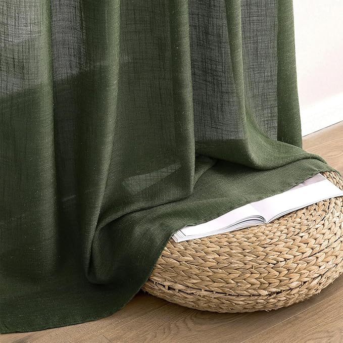MIULEE Olive Green Linen Curtains 52x100 Inch Length 2 Panels for Bedroom