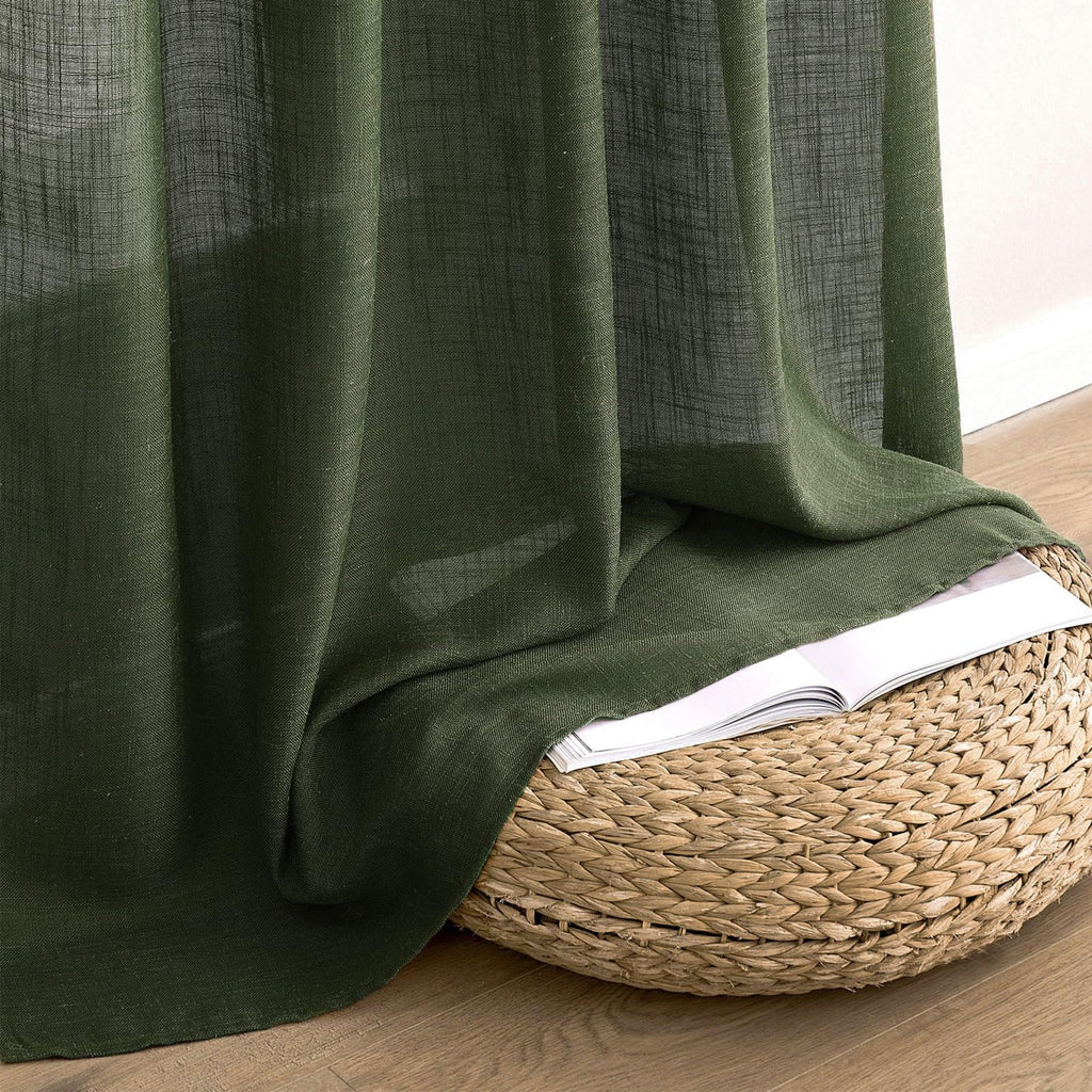 MIULEE Olive Green Linen Curtains 52x72 Inch Length for Bedroom Living Room