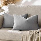 GIGIZAZA 12x20 Velvet Small Pillow Covers, Set of 2 Dark Grey Lumbar Throw Pillows Modern Covers for Living Room Decorative Luxury Solid Couch Sofa Pillow Cases