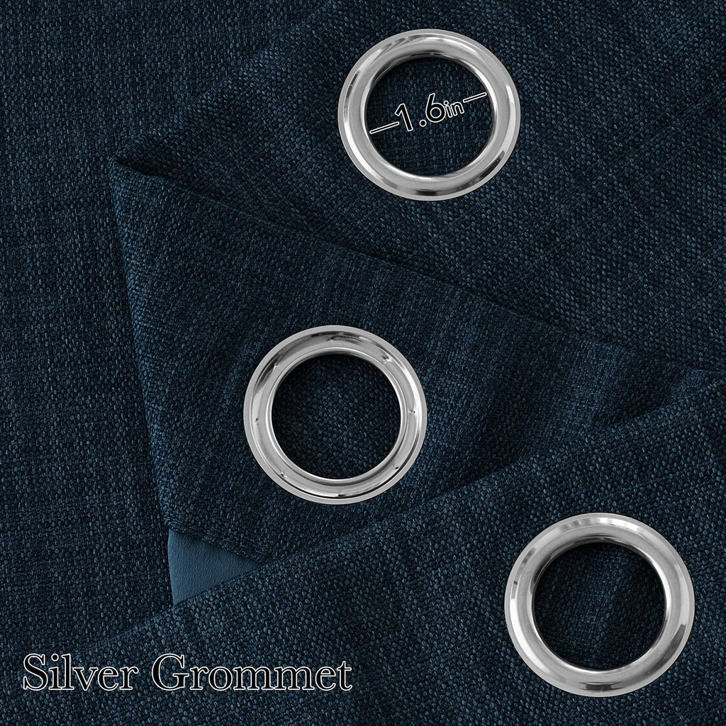 NICETOWN Faux Linen Navy Blue Blackout Curtains 84 inches Long for Living Room - Privacy Panels for Bedroom, Modern Farmhouse Style Easy Care Grommet Top, 2 Panels, W52 by L84