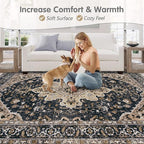 Area Rugs 6x9 Vintage Rug: Washable Living Room Rug Retro Medallion Distressed Large Soft Low Pile Non-Slip Indoor Floor Carpet for Bedroom Kitchen Nursery Dining Table Office (BeigeBlack, 6'x9')