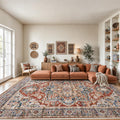 AMADA HOMEFURNISHING 9x12 Washable Area Rug, Low-Profile Large Area Rug with Non-Slip Backing & Durable Edge Binding, Vintage Large Rugs for Living Room, Bedroom & Dinning Room