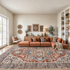 AMADA HOMEFURNISHING 9x12 Washable Area Rug, Low-Profile Large Area Rug with Non-Slip Backing & Durable Edge Binding, Vintage Large Rugs for Living Room, Bedroom & Dinning Room