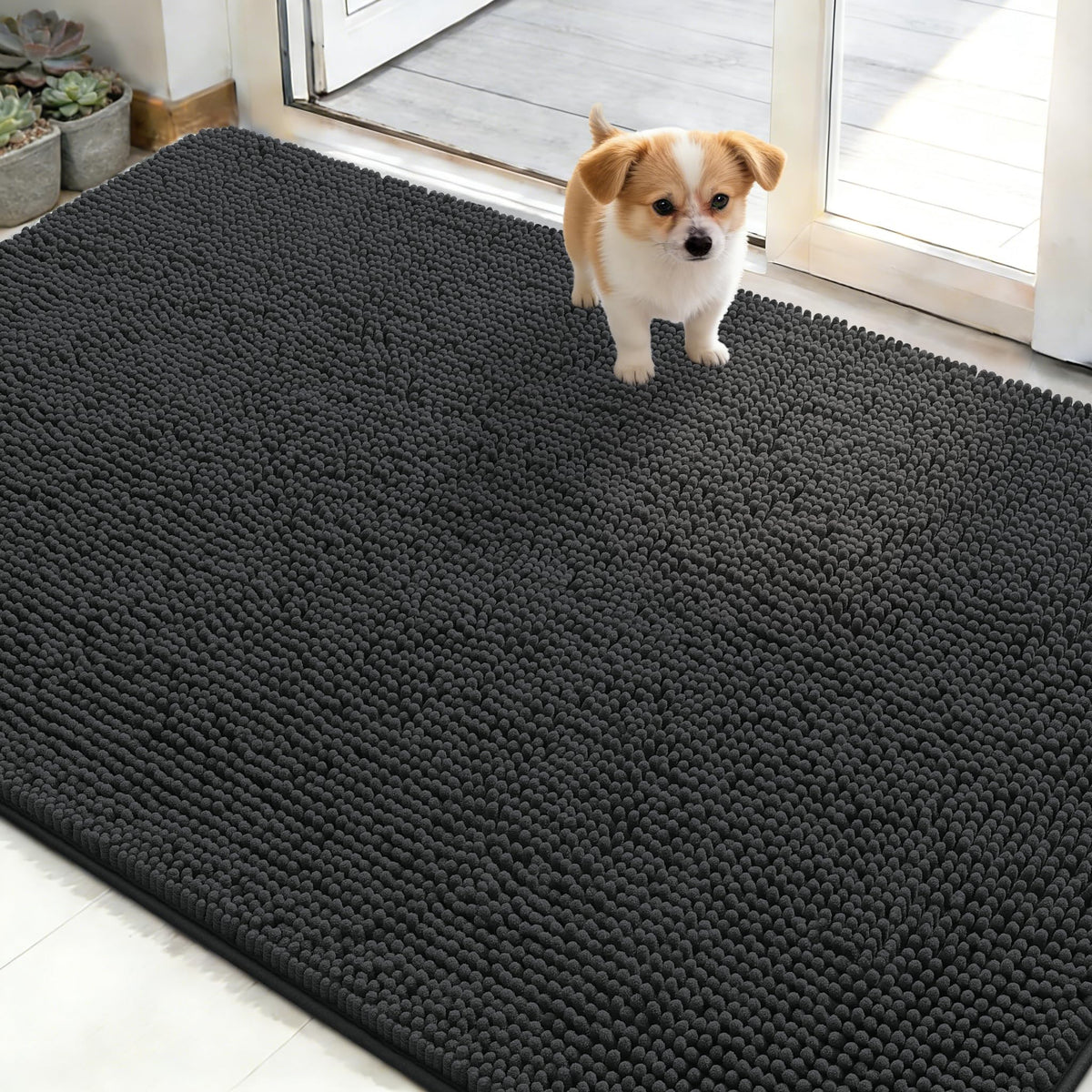 OLANLY Dog Door Mat for Muddy Paws 48x30, Super Absorbent Chenille Mud Mat