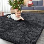 OLANLY 4x12 Area Rugs for Living Room Bedroom, Machine Washable Soft Fluffy Shaggy Bedside Rug, Indoor Floor Carpet for Kids Girls and Boys, Dorms, Nursery Rooms, Home Decor Aesthetic, Black