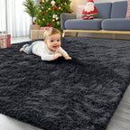 OLANLY 4x11 Area Rugs for Living Room Bedroom, Machine Washable Soft Fluffy Shaggy Bedside Rug, Indoor Floor Carpet for Kids Girls and Boys, Dorms, Nursery Rooms, Home Decor Aesthetic, Black