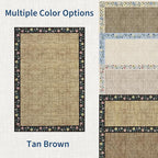 GarveeHome Washable Rugs for Living ROM 8 x 10 Large Area Rug Farmhouse Floral Bordered Bedroom Carpet Indoor Non-Slip Nursery Mat Soft Non Shedding Stain Resistant Carpet for Dining Room, Brown