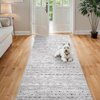 4x8 Washable Hallway Runner Rug：Moroccan Non-Slip Wide Runners for Entryway Kitchen Soft Modern Geometric Low-Pile Rugs for Living Room Thin Waterproof Carpet for Bedroom Bathroom Laundry(Grey,4x8)