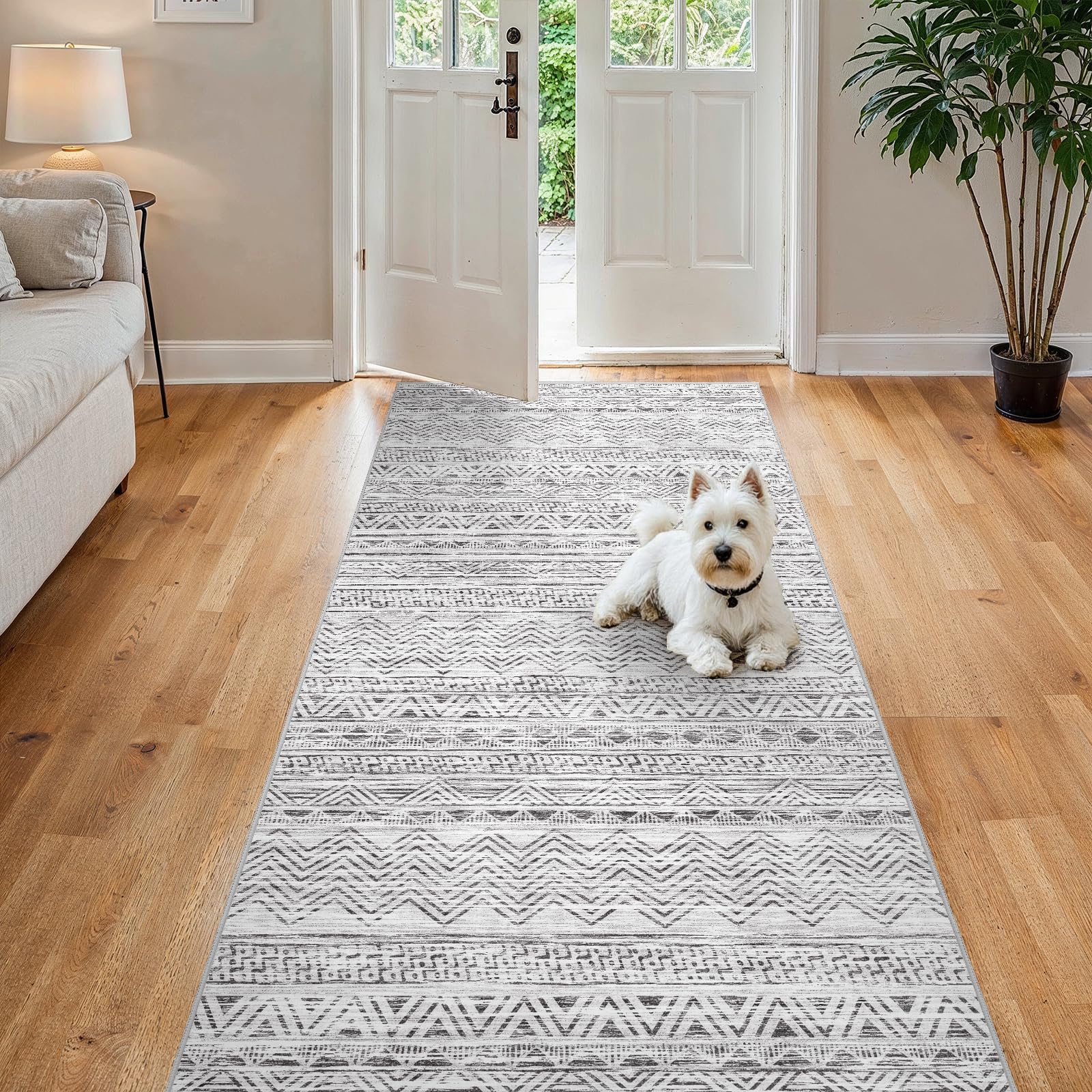 Ksrau 4x8 Runner Rug Washable Moroccan: Non Slip Hallway Floor Mat Grey