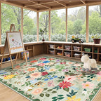 Area Rug Living Room Rugs: Floral 4x6 Washable Rug Vintage Soft Boho Non-Slip Carpet Indoor Floor Stain Resistant Large Carpets for Bedroom Dining Room Farmhouse Nursery Hallway Home Office Green