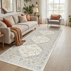3x10 Runner Rug Non Slip Washable for Entryway, Front Porch, Vintage Hallway Runner for Laundry Room, Bedroom, Stain Resistant Thin Indoor Kitchen Mats for Floor(Beige,3'x10')