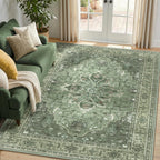 RELEANY Washable Area Rug, 5'x8', Green/Dark Green/Gray