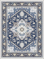 OPPODREAM Soft Area Rugs 9x12 Living Room, Washable Rugs 9x12 with Non Slip Backing, Faux Cashmere Low-Pile 9 x 12 Carpet, Navy Blue & Gold