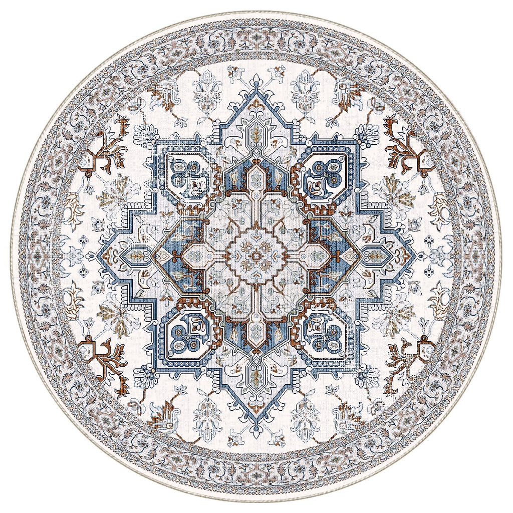 OPPODREAM Soft Area Rugs 3', Persian-Inspired Washable Rug, Cream White & Blue