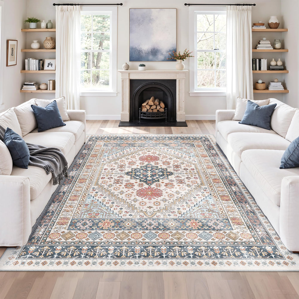 zesthome Pink Rugs for Bedroom-7x9 Area Rugs for Living Room,Blue Red
