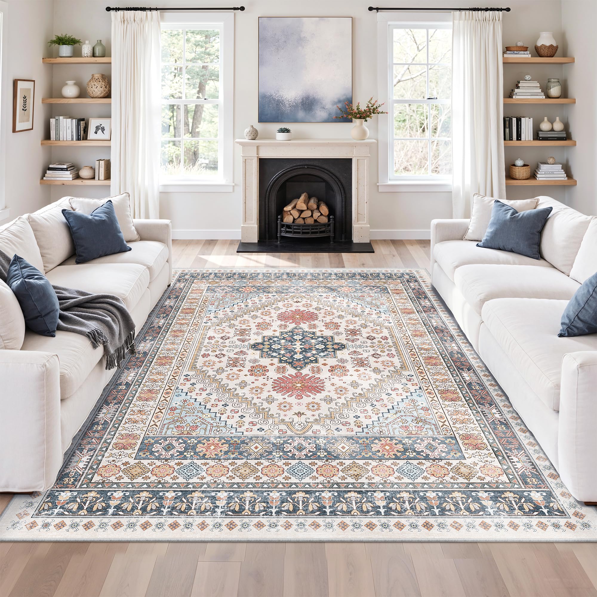 zesthome Pink Rugs for Bedroom-7x9 Area Rugs for Living Room,Blue Red