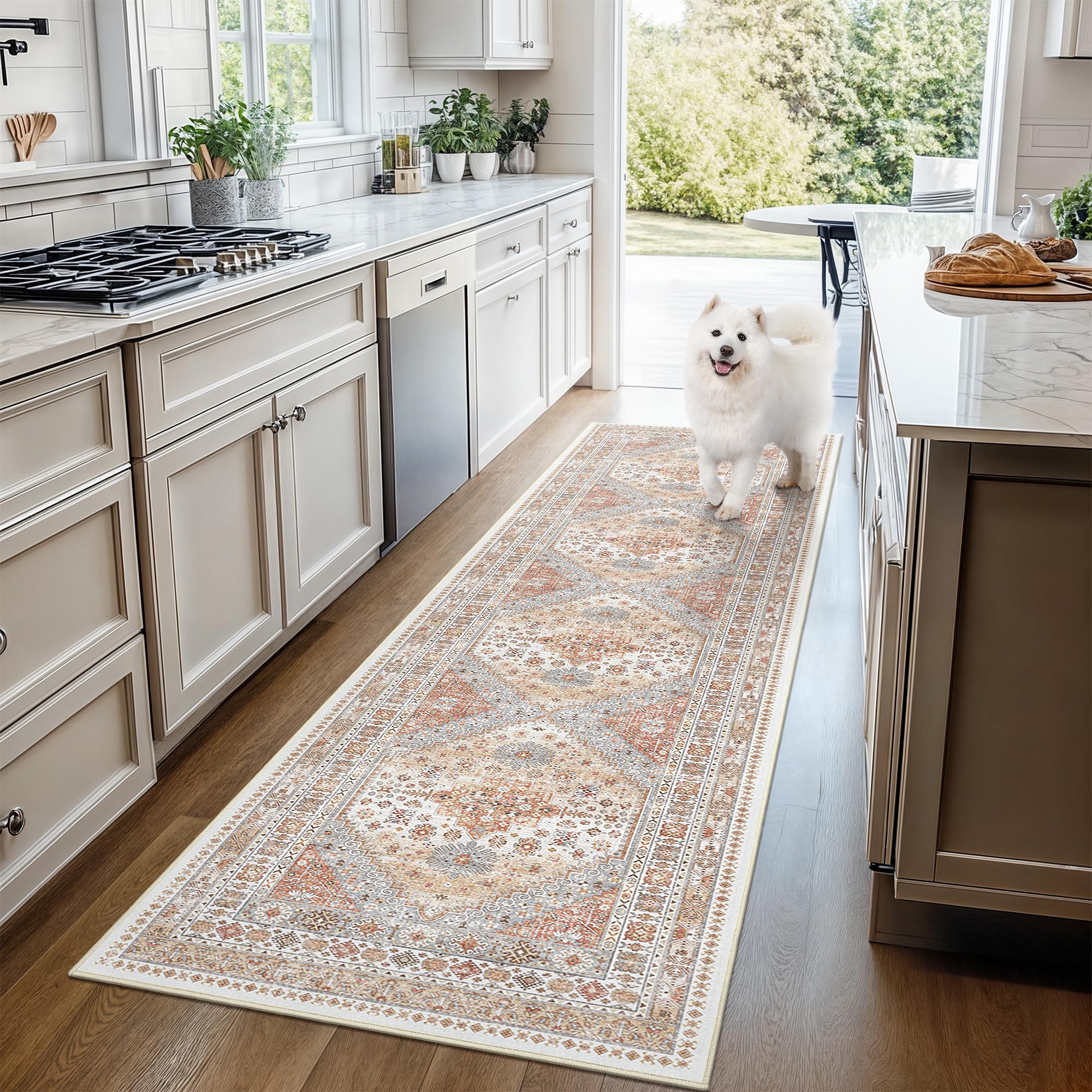 Restydon Washable Runner Rug 2.5x14, Long Kitchen Rugs Non-Slip, Orange
