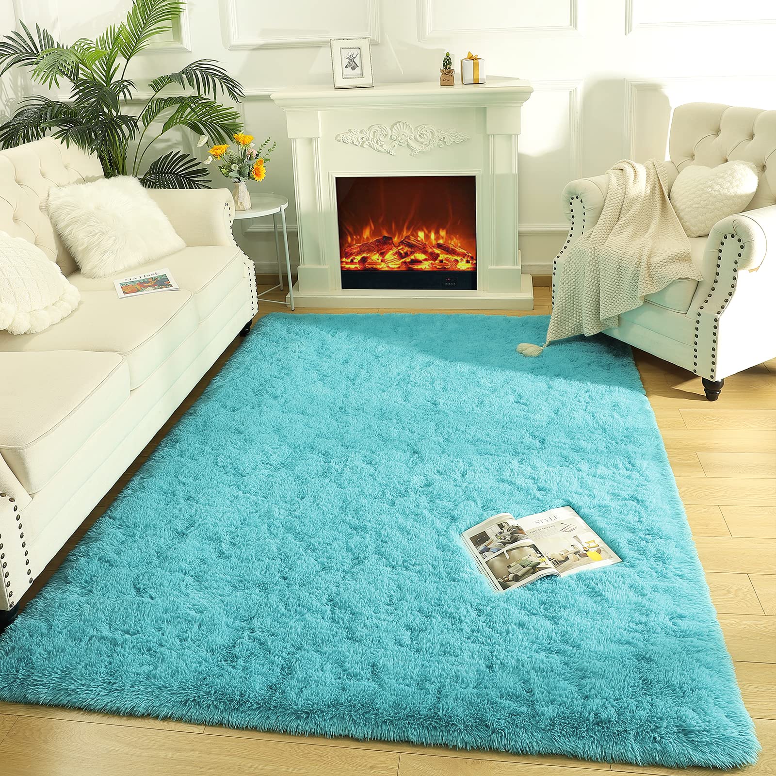 LOCHAS Area Rugs Fluffy Living Room Carpets for Kids Bedroom 6x9, Blue