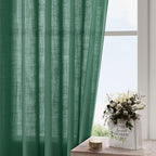 Dark Green Linen Curtains 90 Inch Long 2 Panels Set for Bedroom Living Room Emerald Green Linen Textured Window Drapes Semi Sheer Light Filtering Rod Pocket Back Tab Farmhouse Curtain 52x90