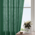 Dark Green Linen Curtains 90 Inch Long 2 Panels Set for Bedroom Living Room Emerald Green Linen Textured Window Drapes Semi Sheer Light Filtering Rod Pocket Back Tab Farmhouse Curtain 52x90