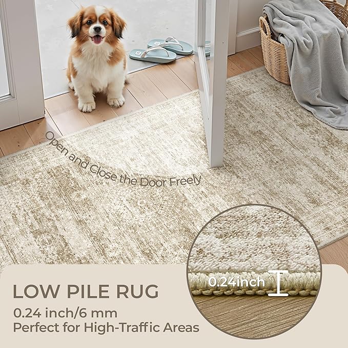 Restydon 3x16 Runner Rug Non Slip,Washable Hallway Runner Rug,Brown