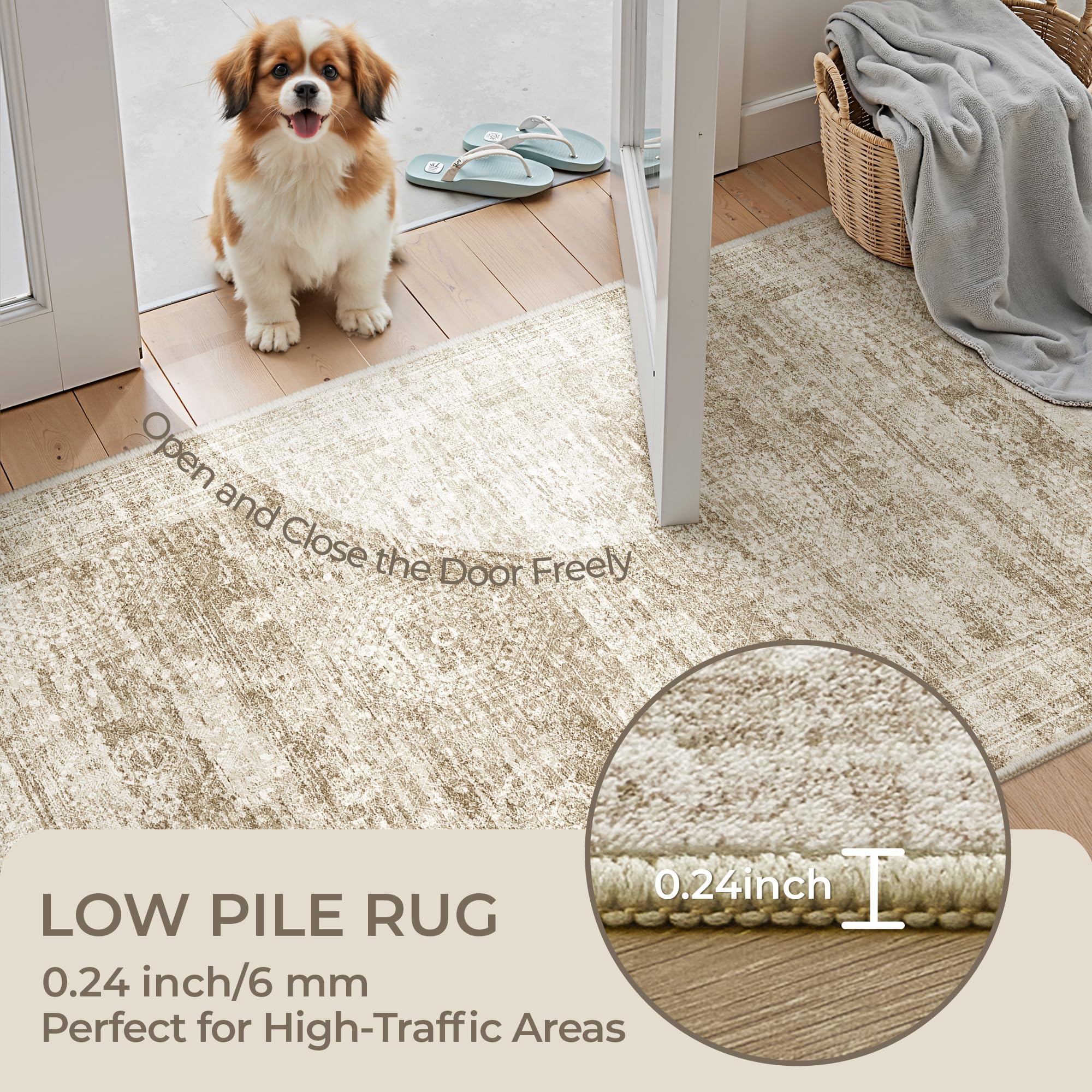 Restydon 5x7 Area Rugs for Living Room,Large Washable Rug,Brown