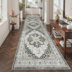 Madane Hallway Rug 3x10, Kitchen Rugs Washable Entryway Rug Vintage Kitchen Runners Non Slip Indoor Area Rug Farmhouse Carpet Runner for Bathroom Living Room Bedroom, Black