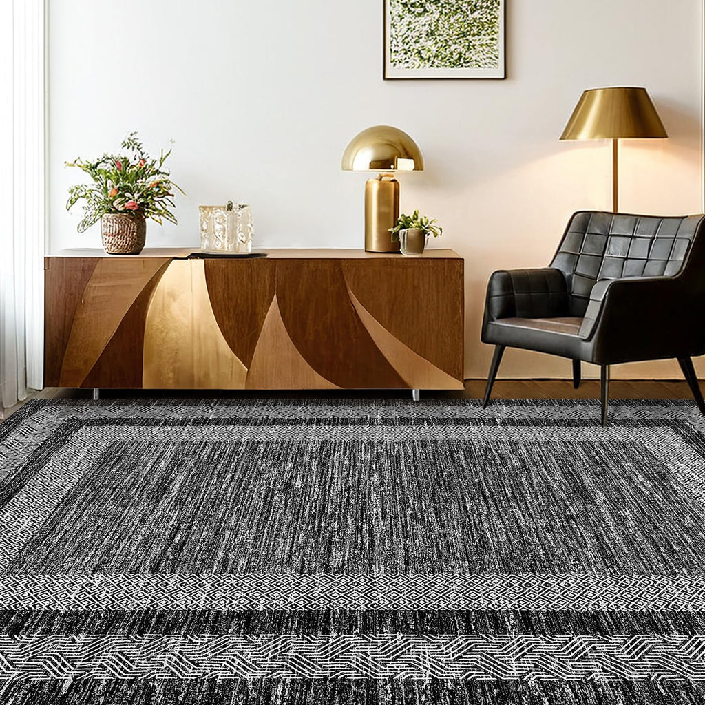 GarveeHome Modern Geometric Area Rug 4x6 Distressed Bordered Washable Non Slip Floor Carpet