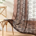 YJ YANJUN Vintage Lace Curtains 63 Inch Length-Victorian Floral Brown Sheer Curtain Panels for Living Room Bedroom,Light Filtering, Rustic Farmhouse Neutral Decor Set of 2 52W x 63L Espresso