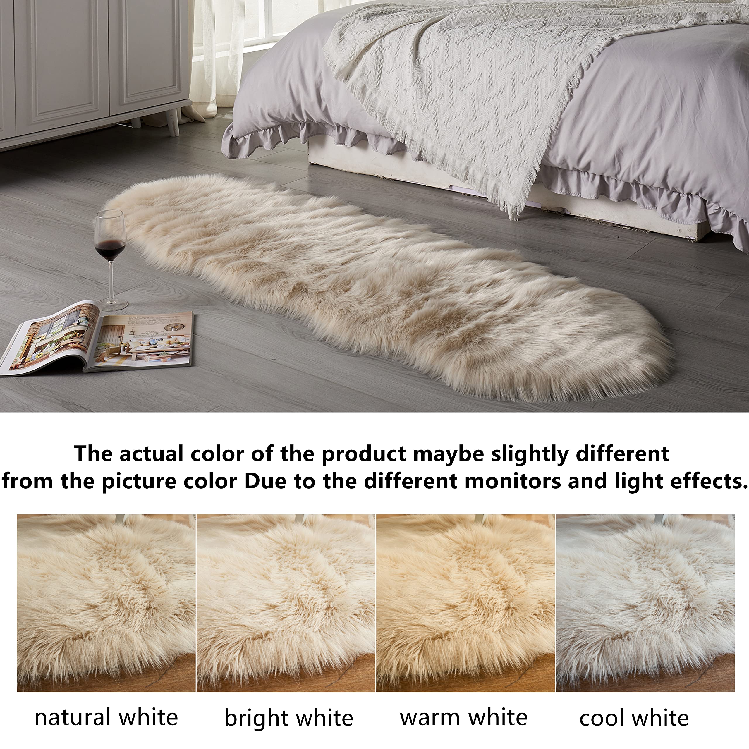 Arbosofe Ultra Soft Faux Fur Rug, Area Rugs, Beige Fluffy Shaggy Fur Rug for Bedroom & Living Room, Kids Room Decor, 2 x 6 Feet Sheepskin