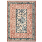 GarveeHome Terracotta Teal Washable 6x9 Area Rugs, Botanical Grove Vintage Cottagecore Non-Slip Rug for Living Room Bedroom Nursery Kitchen Low-Pile Retro Large Carpet