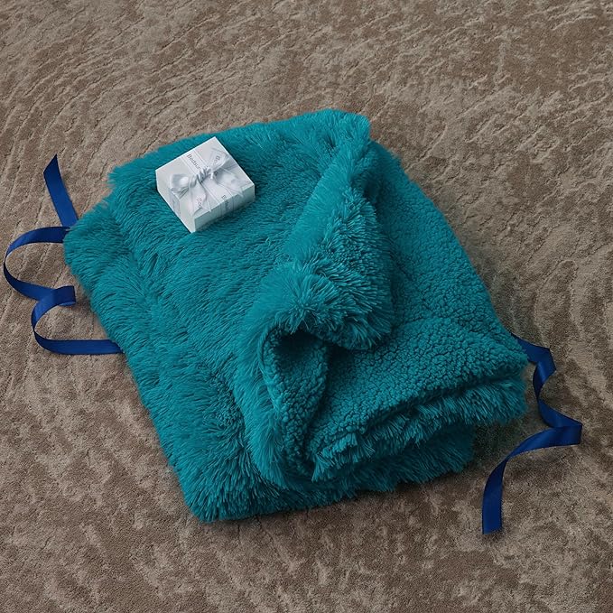 Bedsure GentleSoft Fuzzy Sherpa Faux Fur Twin Blanket Teal Cozy Gifts for Women Men, Soft Fleece Plush Warm Thick Blanket Twin Size for Bed, Couch, Room Dorm Essentials Teal Decor Gifts, 60x80