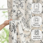 jinchan Linen Floral Curtains for Living Room 96 Inch Length Black Printed Flower Light Filtering French Country Curtain Farmhouse Cottage Core Toile Curtains Back Tab Window Drapes Set 2 Panels