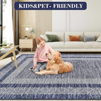 GarveeHome 2.5x8 Modern Bordered Runner Rug Soft Non Slip Washable Floor Carpet Distressed Geometric Hallway Indoor Printed Rug for Kitchen Entrance, Blue