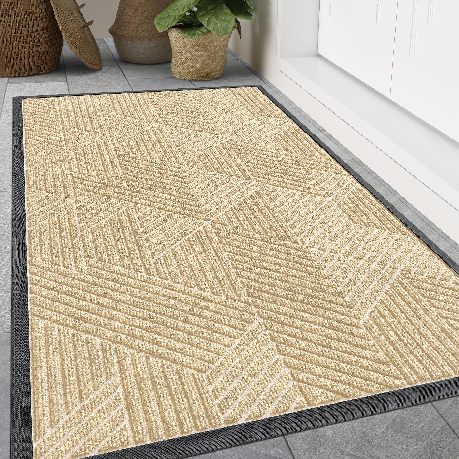Smiry Front Door Mat Outside Entrance, Low Profile Rubber Doormat, 71x23