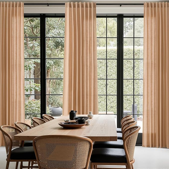 Nanspring Camel Linen Curtains for Living Room Extra Long 112 Inches Long Back Tab Light Filtering Semi Sheer Curtain Vintage Rustic Decor Floor to Ceiling High Window for Bedroom 52x112, 2 Panels
