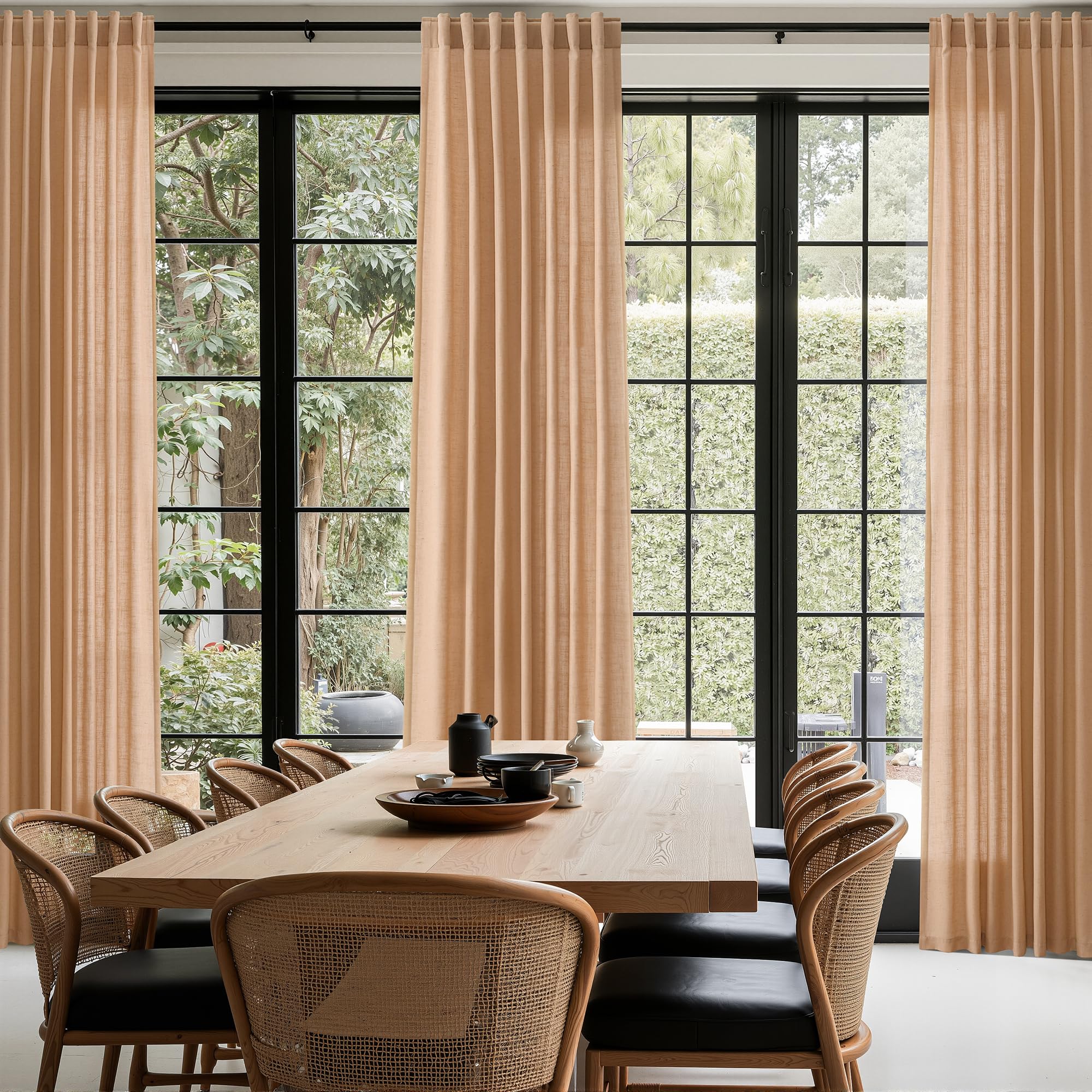 Nanspring Camel Linen Curtains for Living Room Extra Long 144 Inches Long Back Tab Light Filtering Semi Sheer Curtain Vintage Rustic Decor Floor to Ceiling High Window for Bedroom 52x144, 2 Panels