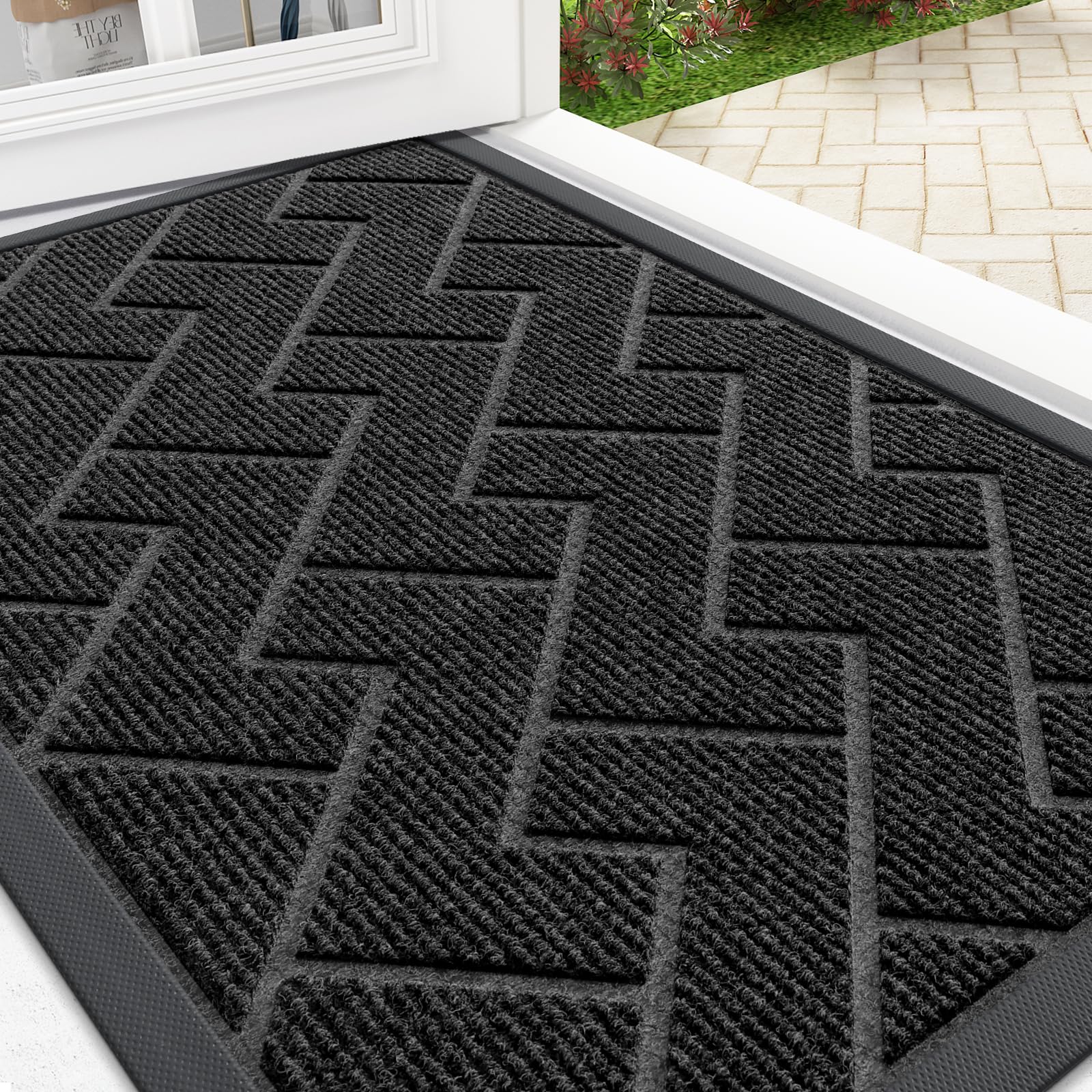 OLANLY Front Door Mat Outside 29.5x17, All-Season Absorbent Rubber Doormat
