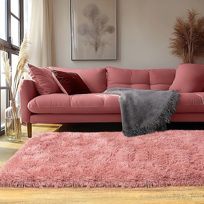 Quntue Runner Rugs for Bedroom 2x6 Rug Runners for Hallways Non Slip Soft Shag Bedside Rug, Fluffy Area Rug Throw Rugs for Living Room, Floor Carpet Runner for Nursery Kids Dorm, Blush