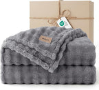 Bedsure 3D Fleece Bubble Blanket - GentleSoft Grey King Blanket for Bed Sofa Room Decor - Luxury Soft Cozy Gifts for Kids, Lightweight, All Seasons, Grey, 108"×90"