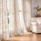jinchan Floral Linen Curtains for Living Room 84 Inch Length Brown Flower Curtain Rod Pocket Back Tab Farmhouse Curtains with Printed Floral Bedroom Window Curtain Set, 2 Panels Brown