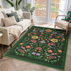 GarveeHome Washable Rug 4x6 Area Rugs for Living Room, Floral Rug for Bedroom, Soft Boho Non Slip Throw Rugs with Rubber Back, Low Pile Stain Resistant Vintage Floral Carpet for Dining Room, Green