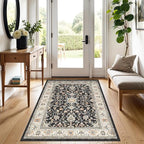 Washable 3x4 Entryway Runner Rug - Non-Slip Rugs for Kitchen Bedroom Beside Laundry Room Hallway Bathroom Soft Low-Pile Stain Resistant Pet & Kids Friendly Floor Carpet (Black, 3X4)