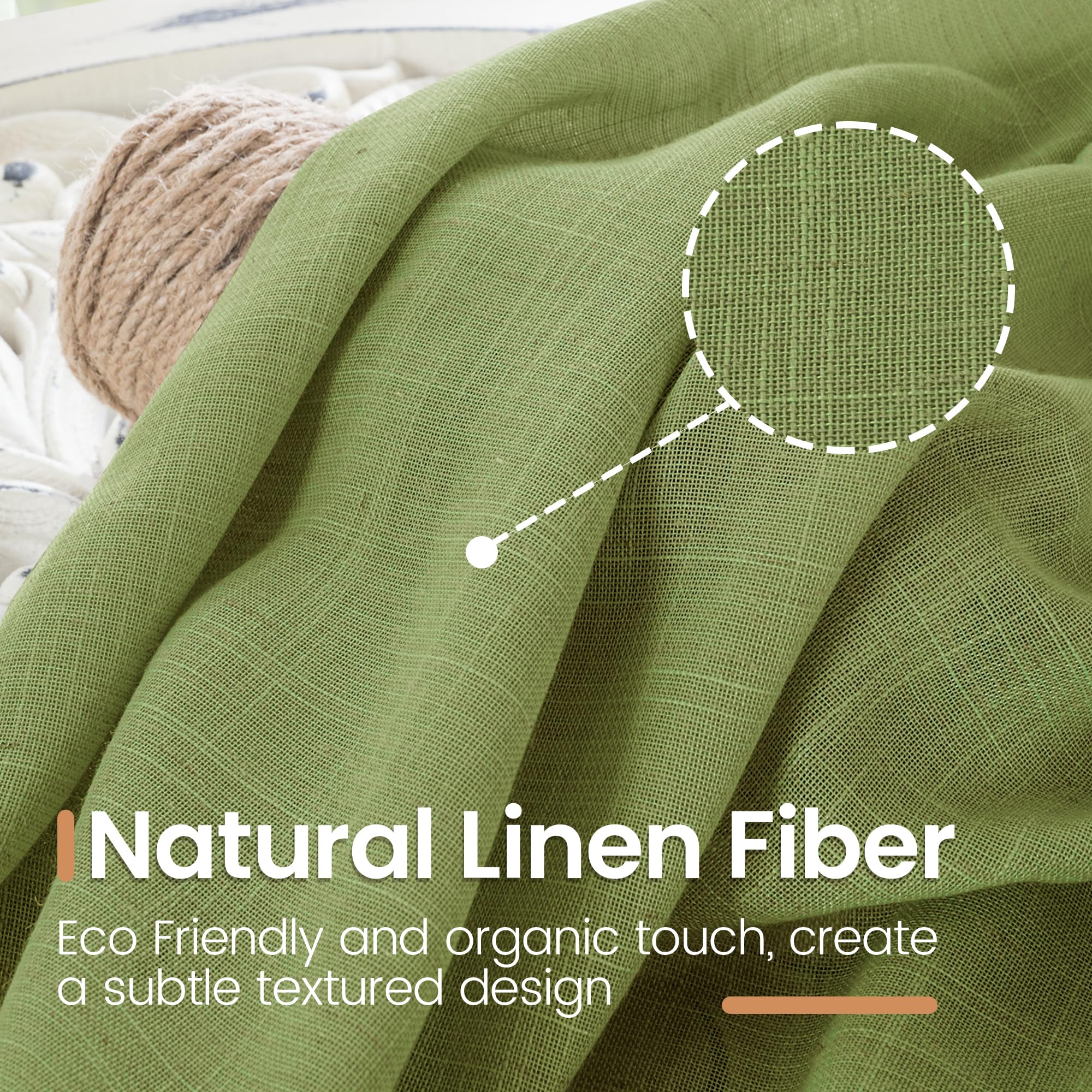 BGment 40 Inches Long Olive Green Linen Curtains for Short Window - Rod Pocket Small Drapes Textured Light Filtering for Cafe Bedroom Spring Lightweight Natural Rustic, 2 Panels Set, 42 X 40 Inch