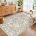 Madane Area Rug 4x6 Washable Rugs Vintage for Living Room, Beige/Brown