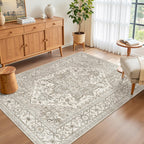 Madane Area Rug 4x6 Washable Rugs Vintage for Living Room, Beige/Brown